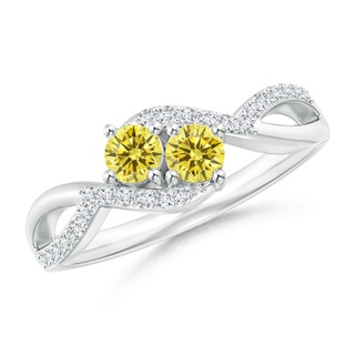 3.5mm Labgrown Two Stone Lab-Grown Fancy Intense Yellow Diamond Split Shank Bypass Ring in P950 Platinum