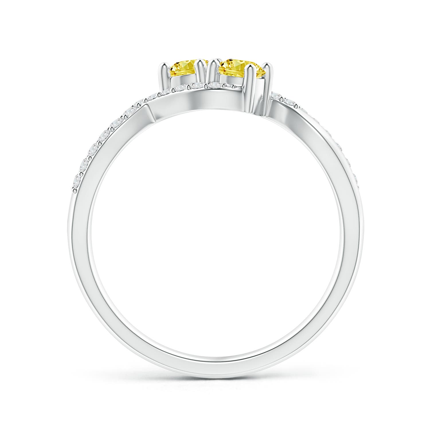 3.5mm Labgrown Two Stone Lab-Grown Fancy Intense Yellow Diamond Split Shank Bypass Ring in White Gold - side 2