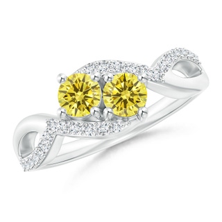 4.2mm Labgrown Two Stone Lab-Grown Fancy Intense Yellow Diamond Split Shank Bypass Ring in P950 Platinum