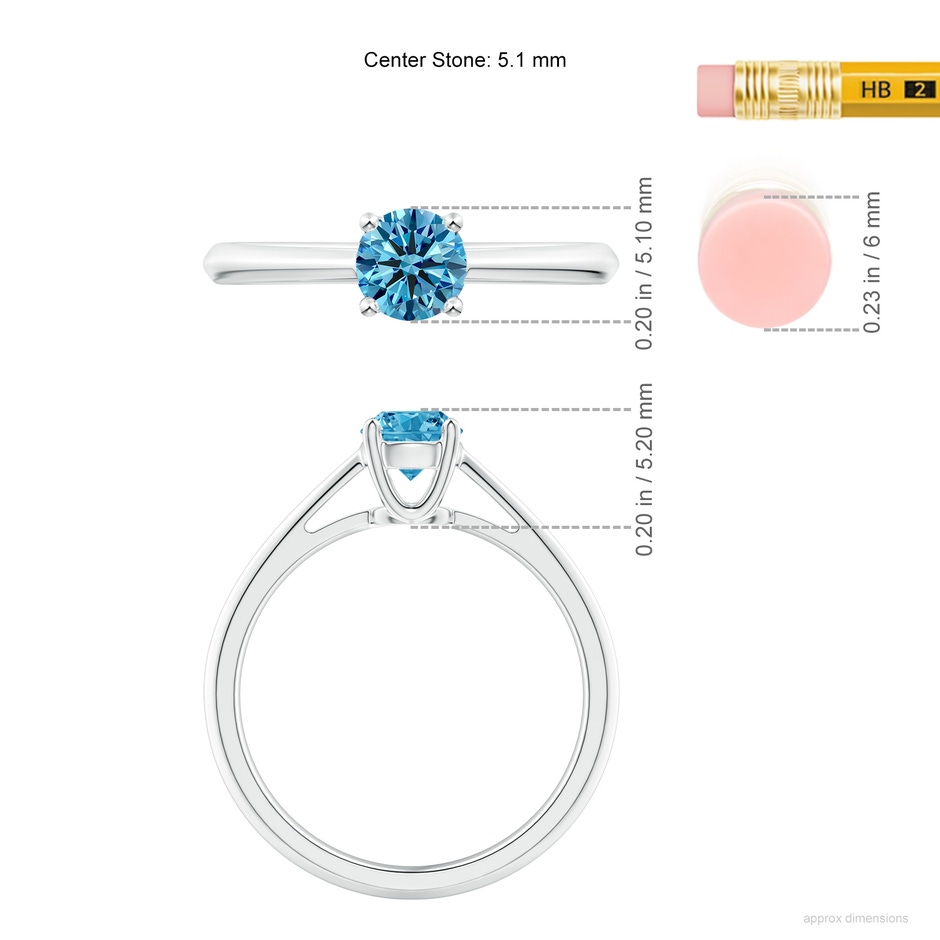 5.1mm Labgrown Knife-Edged Classic Round Lab-Grown Fancy Intense Blue Diamond Solitaire Ring in White Gold ruler