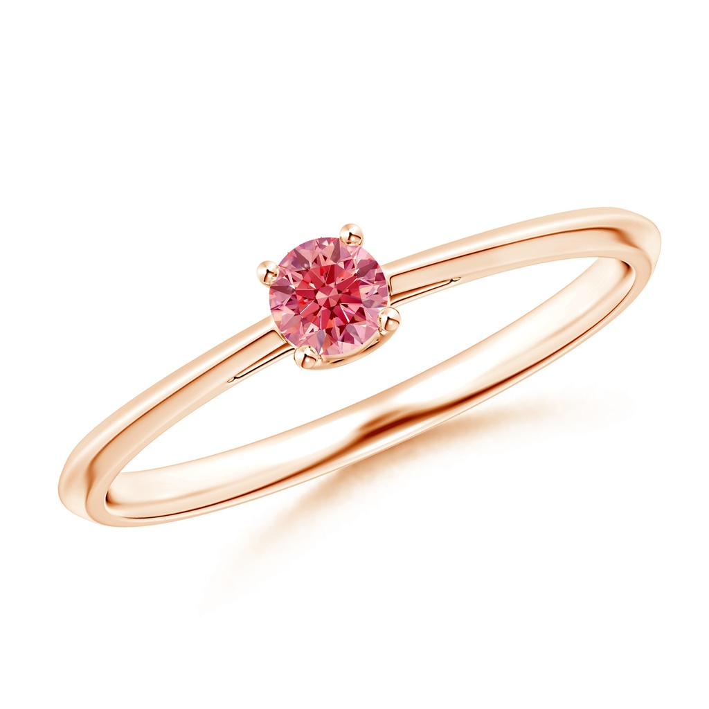 3.4mm Labgrown Knife-Edged Classic Round Lab-Grown Fancy Intense Pink Diamond Solitaire Ring in Rose Gold