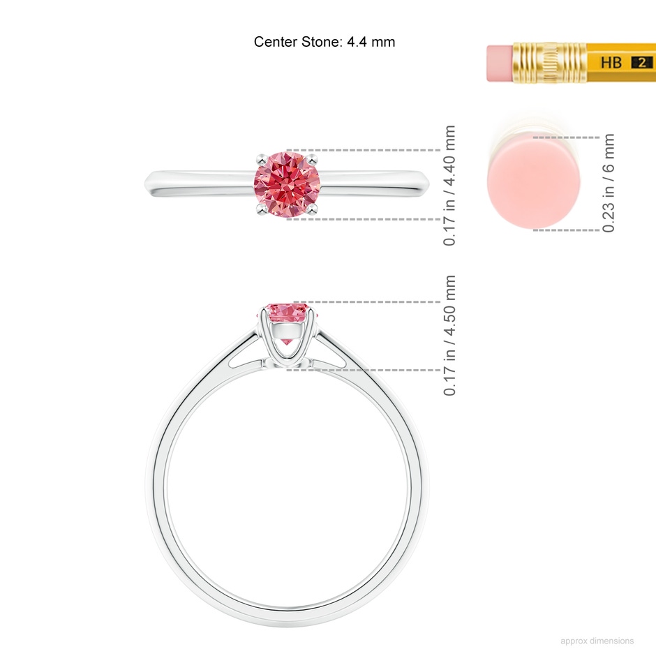 4.4mm Labgrown Knife-Edged Classic Round Lab-Grown Fancy Intense Pink Diamond Solitaire Ring in White Gold ruler