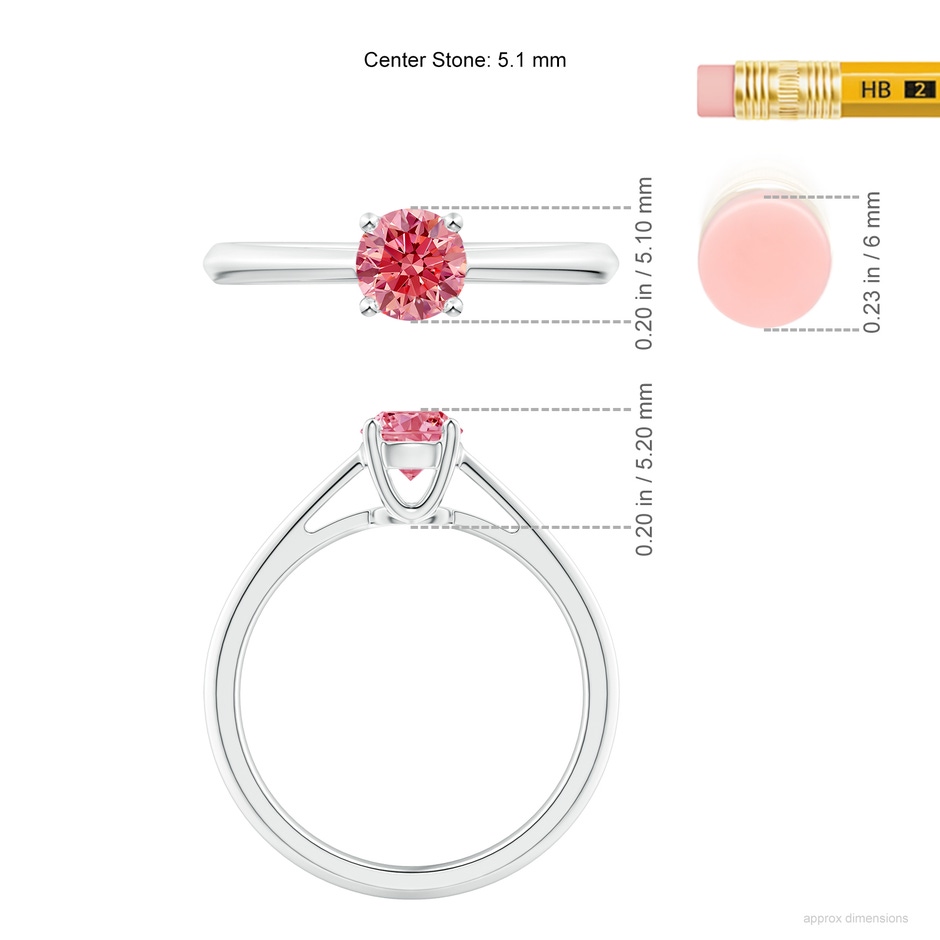 5.1mm Labgrown Knife-Edged Classic Round Lab-Grown Fancy Intense Pink Diamond Solitaire Ring in P950 Platinum ruler