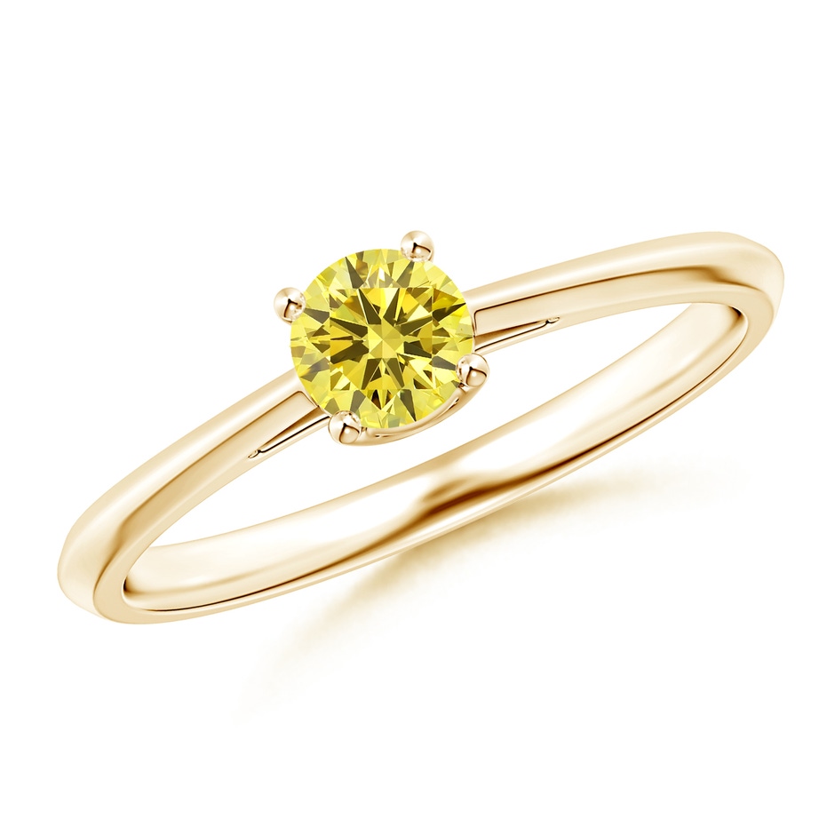 4.4mm Labgrown Knife-Edged Classic Round Lab-Grown Fancy Intense Yellow Diamond Solitaire Ring in 18K Yellow Gold 