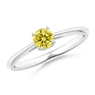 4.4mm Labgrown Knife-Edged Classic Round Lab-Grown Fancy Intense Yellow Diamond Solitaire Ring in White Gold