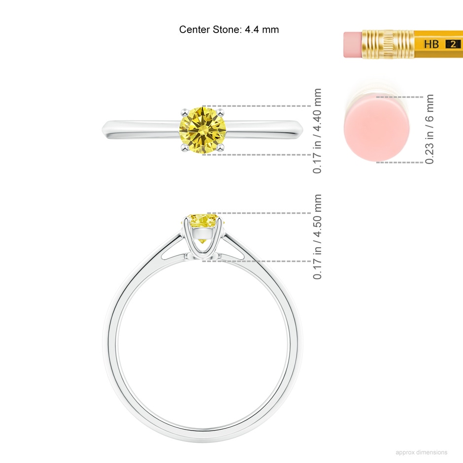 4.4mm Labgrown Knife-Edged Classic Round Lab-Grown Fancy Intense Yellow Diamond Solitaire Ring in White Gold ruler