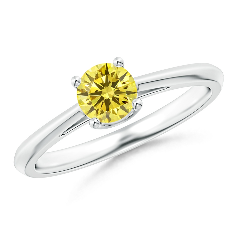 5.1mm Labgrown Knife-Edged Classic Round Lab-Grown Fancy Intense Yellow Diamond Solitaire Ring in 18K White Gold 