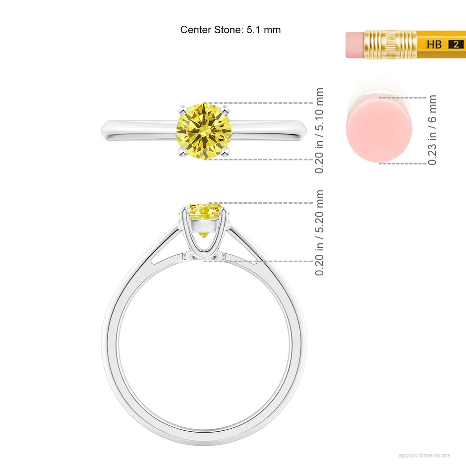 5.1mm Labgrown Knife-Edged Classic Round Lab-Grown Fancy Intense Yellow Diamond Solitaire Ring in 18K White Gold ruler