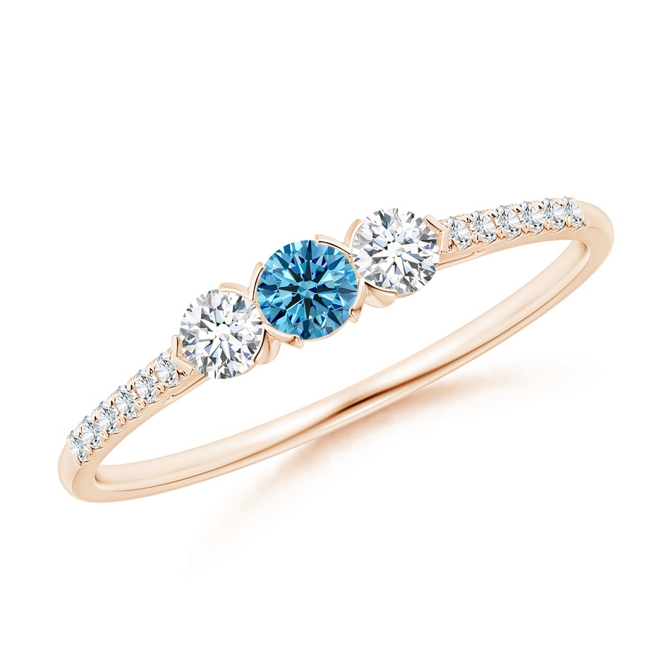 3mm Labgrown Unique Prong-Set Lab-Grown Fancy Intense Blue Diamond Three Stone Engagement Ring in Rose Gold 