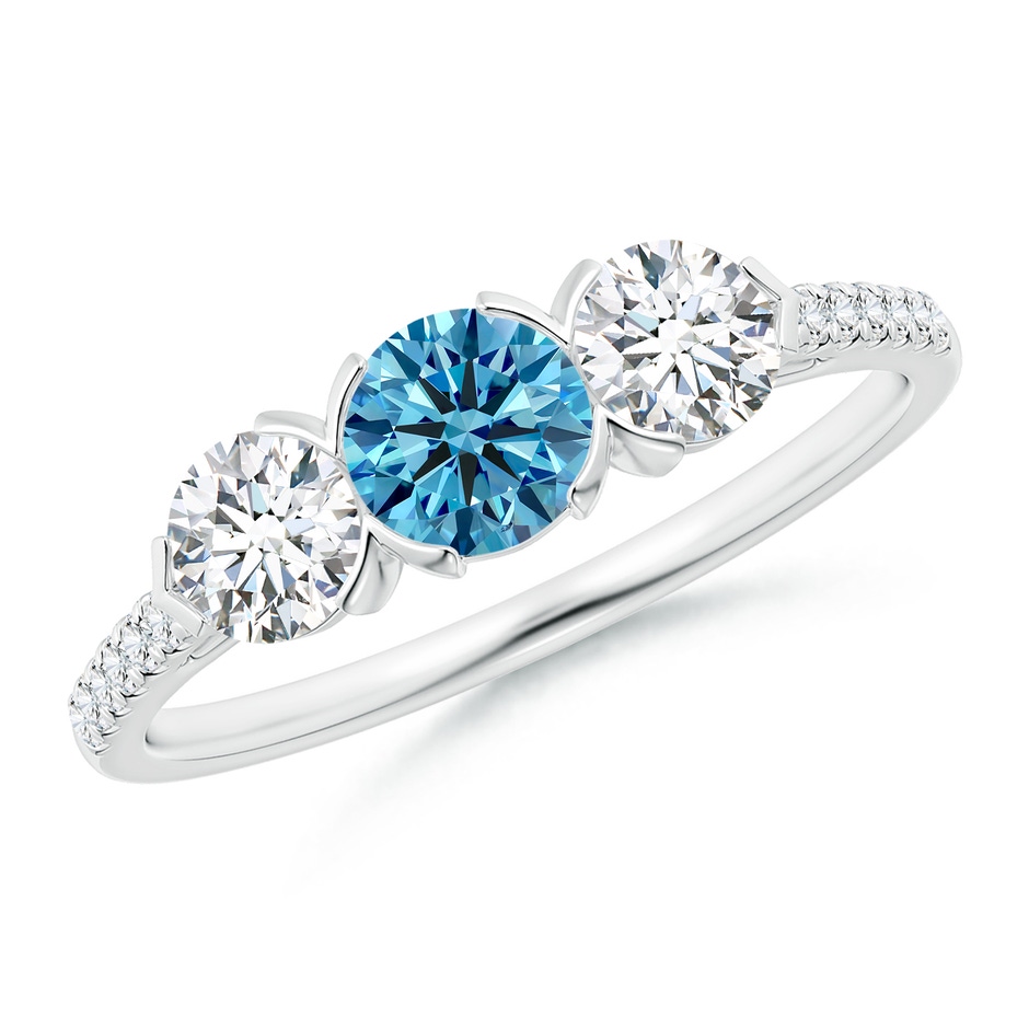 4.8mm Labgrown Unique Prong-Set Lab-Grown Fancy Intense Blue Diamond Three Stone Engagement Ring in P950 Platinum 