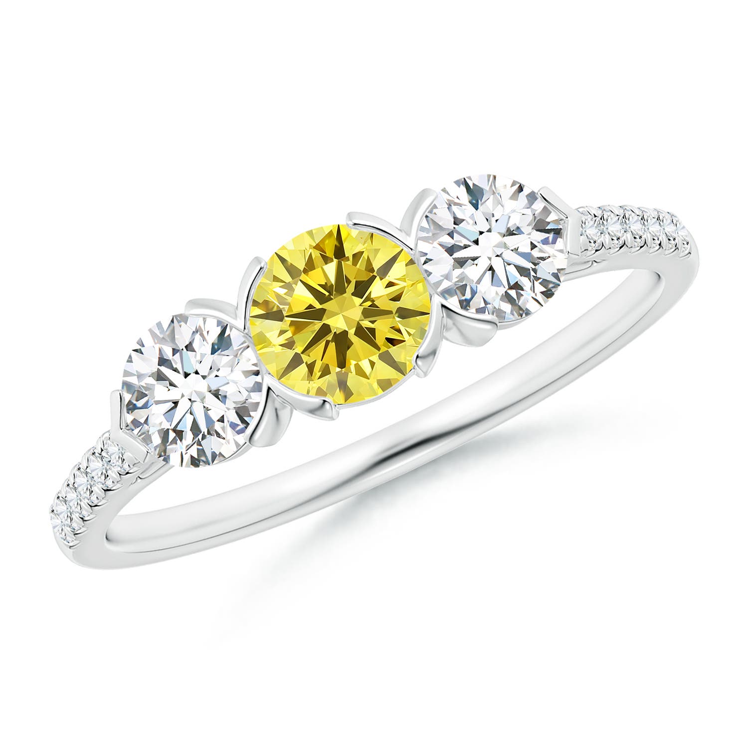 4.8mm Labgrown Unique Prong-Set Lab-Grown Fancy Intense Yellow Diamond Three Stone Engagement Ring in 18CT White Gold