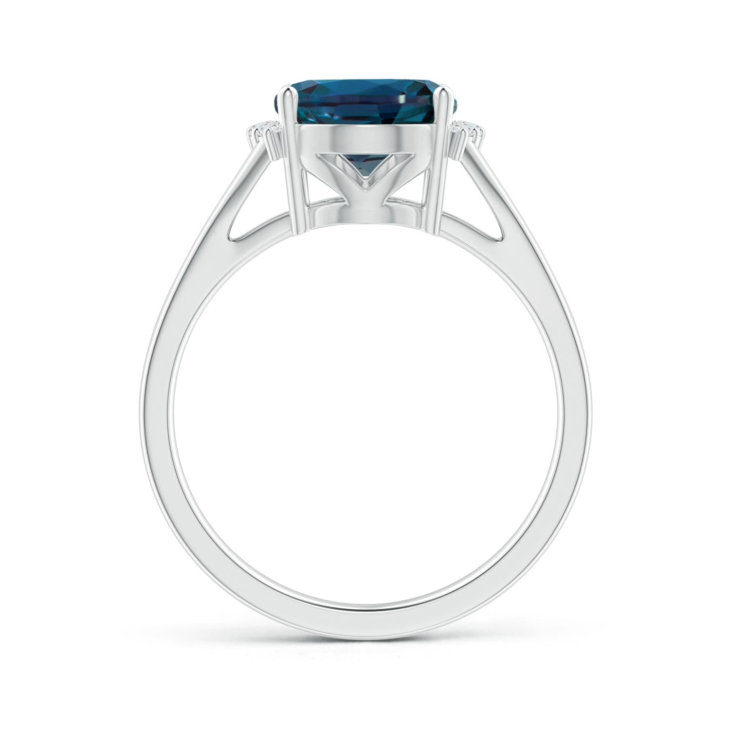 10x8mm Labgrown Oval Lab-Grown Alexandrite Split Shank Ring with Diamond Collar in 18K White Gold