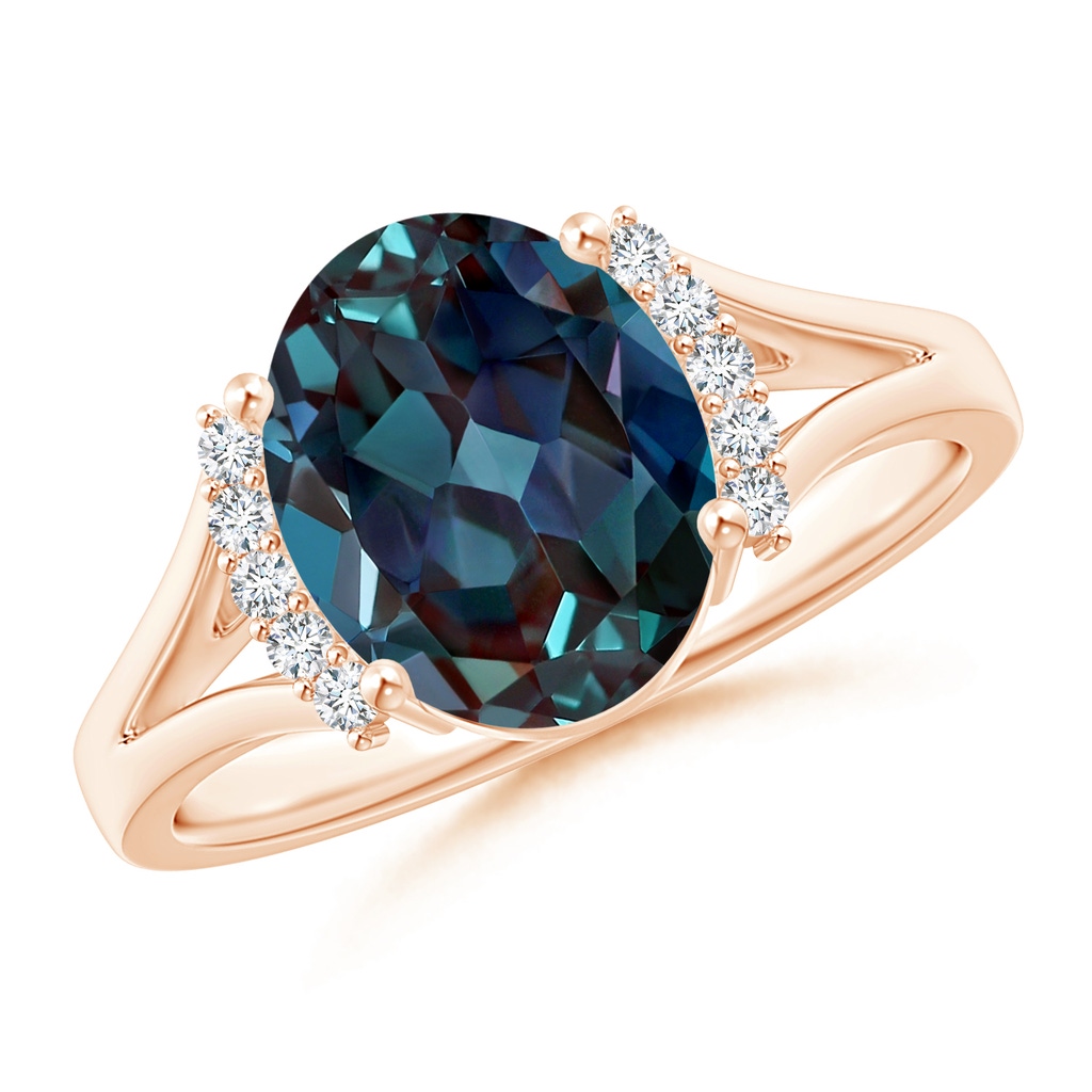 10x8mm Labgrown Oval Lab-Grown Alexandrite Split Shank Ring with Diamond Collar in Rose Gold