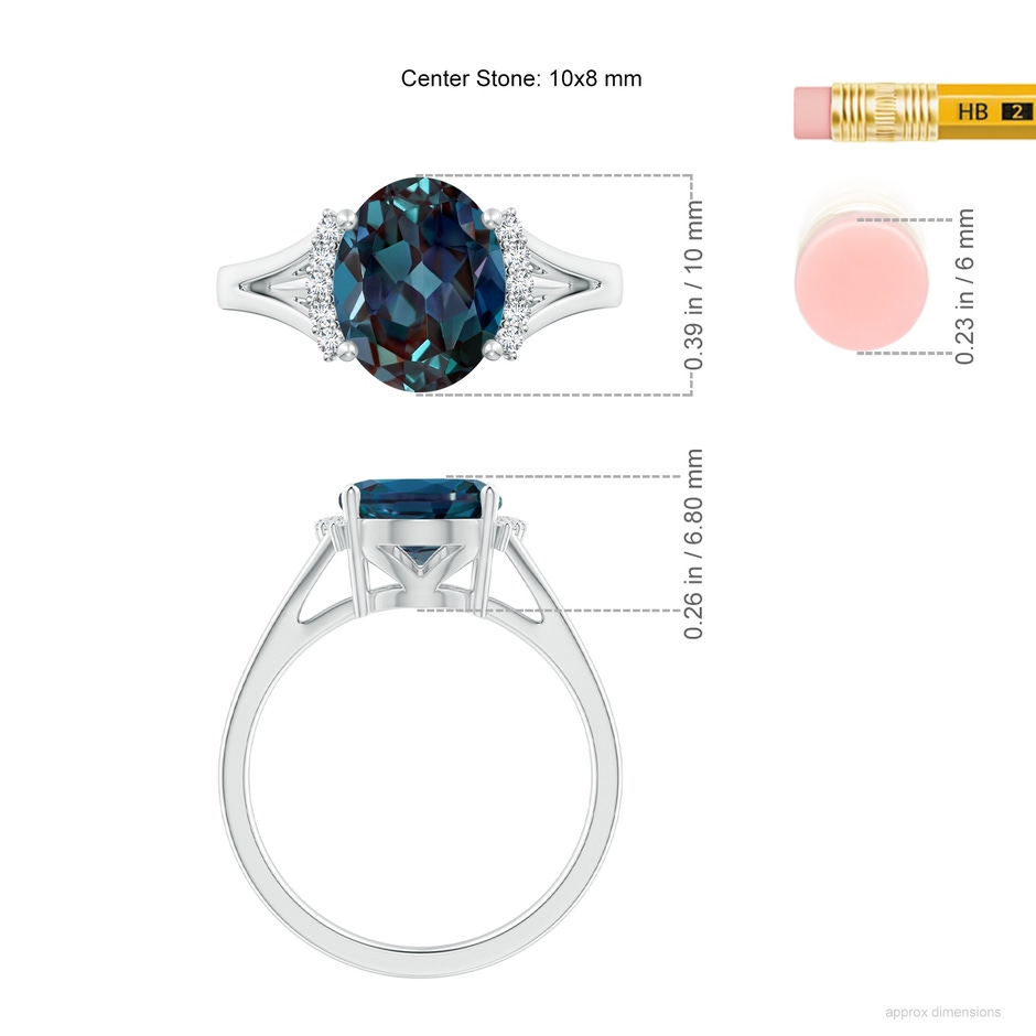 10x8mm Labgrown Oval Lab-Grown Alexandrite Split Shank Ring with Diamond Collar in White Gold ruler