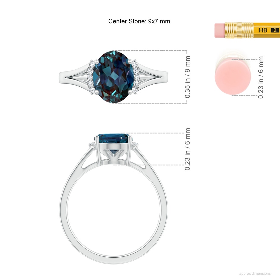 9x7mm Labgrown Oval Lab-Grown Alexandrite Split Shank Ring with Diamond Collar in 10K White Gold ruler