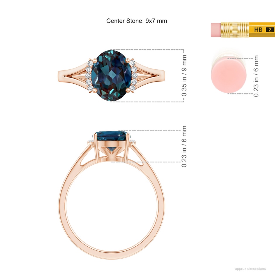 9x7mm Labgrown Oval Lab-Grown Alexandrite Split Shank Ring with Diamond Collar in 18K Rose Gold ruler