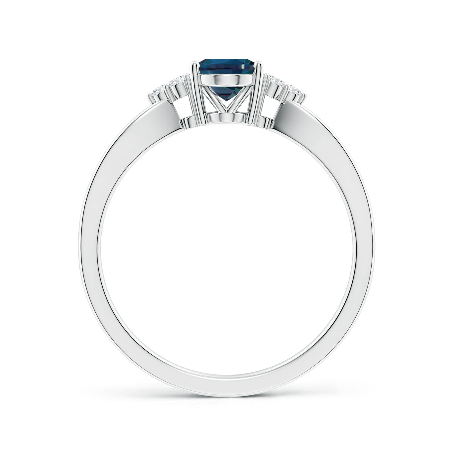 7x5mm Labgrown Oval Lab-Grown Alexandrite Split Shank Ring with Trio Diamonds in White Gold
