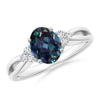 8x6mm Labgrown Oval Lab-Grown Alexandrite Split Shank Ring with Trio Diamonds in P950 Platinum