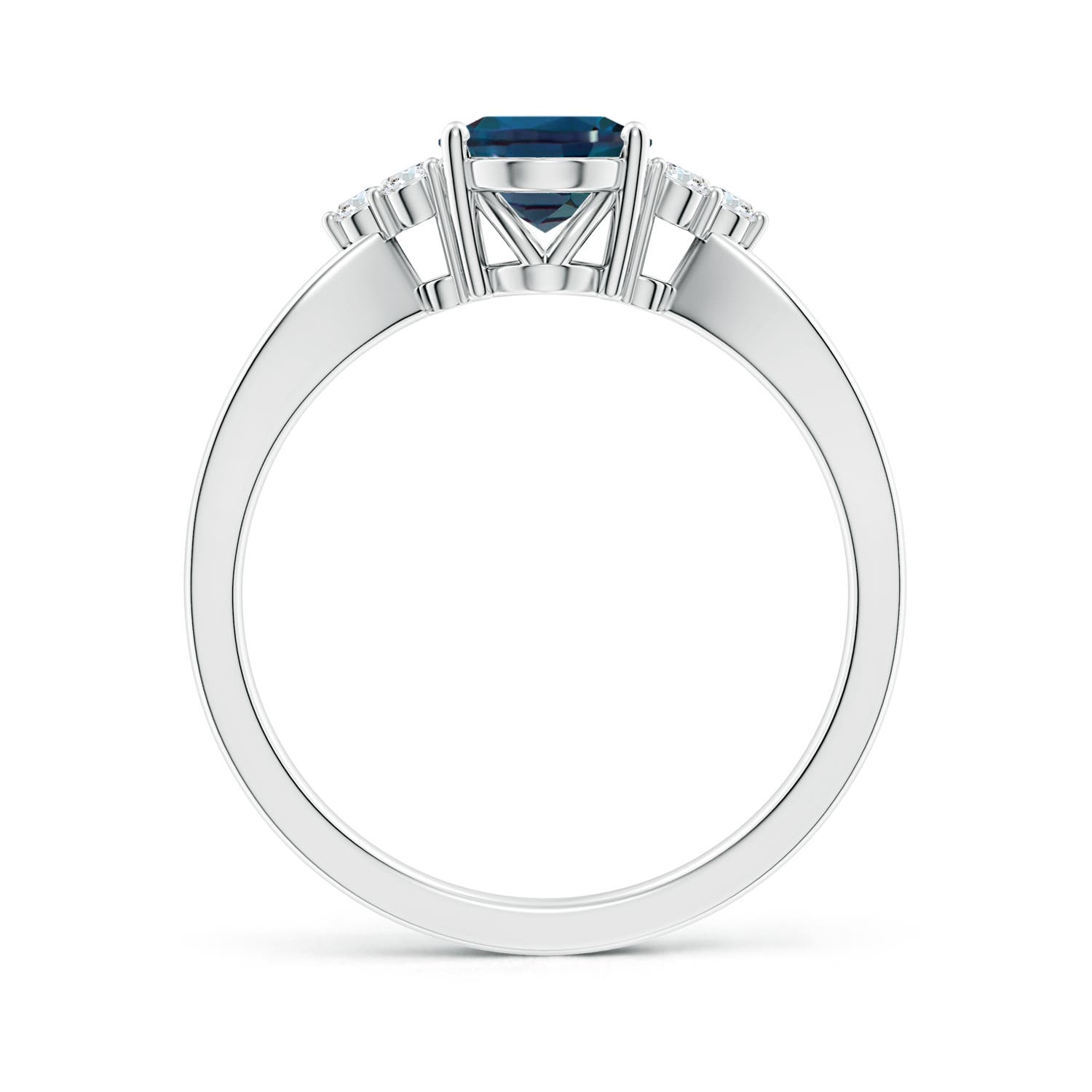8x6mm Labgrown Oval Lab-Grown Alexandrite Split Shank Ring with Trio Diamonds in White Gold - side 3