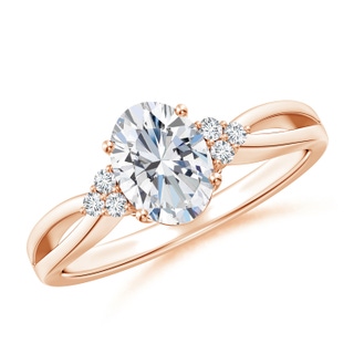 7.7x5.7mm FGVS Lab-Grown Solitaire Oval Diamond Split Shank Ring with Accents in 9K Rose Gold