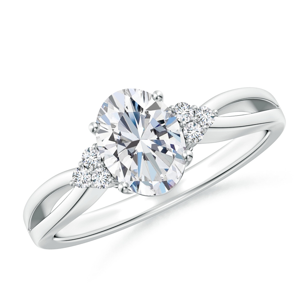 7.7x5.7mm FGVS Lab-Grown Solitaire Oval Diamond Split Shank Ring with Accents in S999 Silver