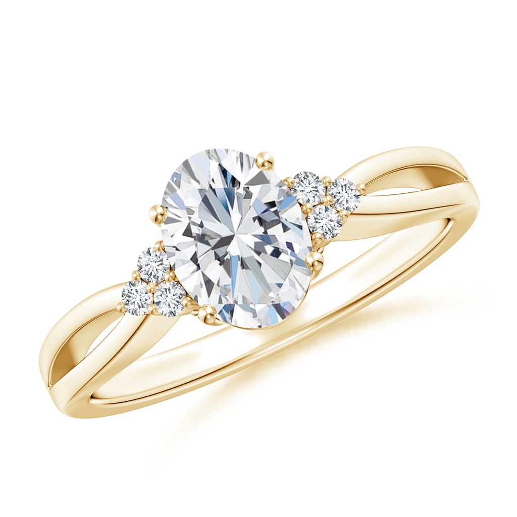 7.7x5.7mm FGVS Lab-Grown Solitaire Oval Diamond Split Shank Ring with Accents in Yellow Gold