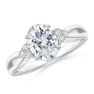 8.5x6.5mm FGVS Lab-Grown Solitaire Oval Diamond Split Shank Ring with Accents in P950 Platinum