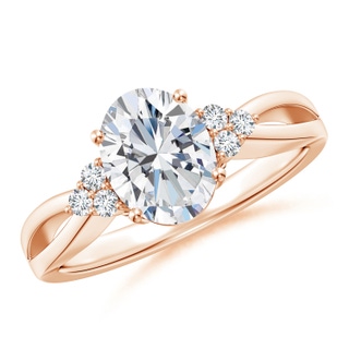 8.5x6.5mm FGVS Lab-Grown Solitaire Oval Diamond Split Shank Ring with Accents in Rose Gold