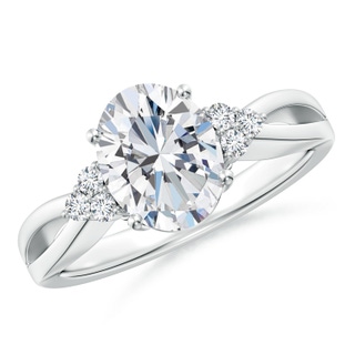 9x7mm FGVS Lab-Grown Solitaire Oval Diamond Split Shank Ring with Accents in P950 Platinum