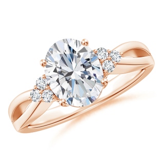 9x7mm FGVS Lab-Grown Solitaire Oval Diamond Split Shank Ring with Accents in Rose Gold