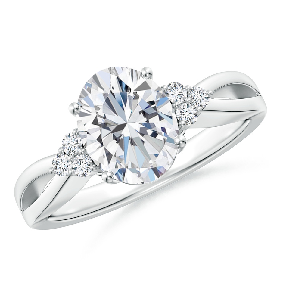 9x7mm FGVS Lab-Grown Solitaire Oval Diamond Split Shank Ring with Accents in White Gold 