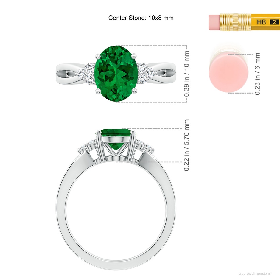 10x8mm Labgrown Lab-Grown Solitaire Oval Emerald Split Shank Ring with Trio Lab Diamonds in S999 Silver ruler