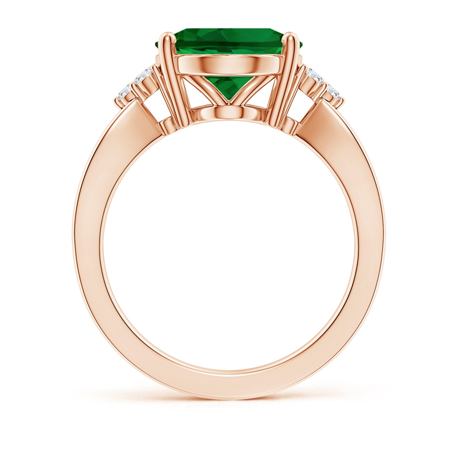 12x10mm Labgrown Lab-Grown Solitaire Oval Emerald Split Shank Ring with Trio Lab Diamonds in 18K Rose Gold side 199