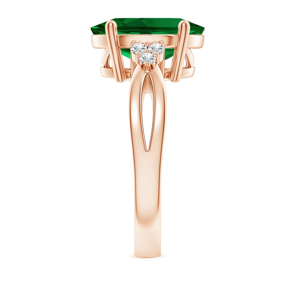 12x10mm Labgrown Lab-Grown Solitaire Oval Emerald Split Shank Ring with Trio Lab Diamonds in 18K Rose Gold side 299