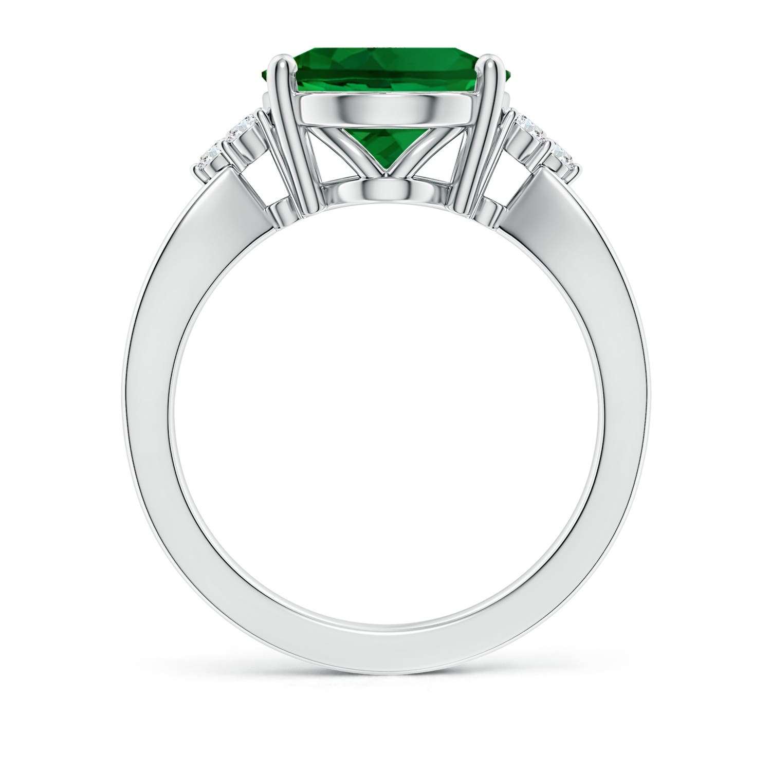 12x10mm Labgrown Lab-Grown Solitaire Oval Emerald Split Shank Ring with Trio Lab Diamonds in P950 Platinum