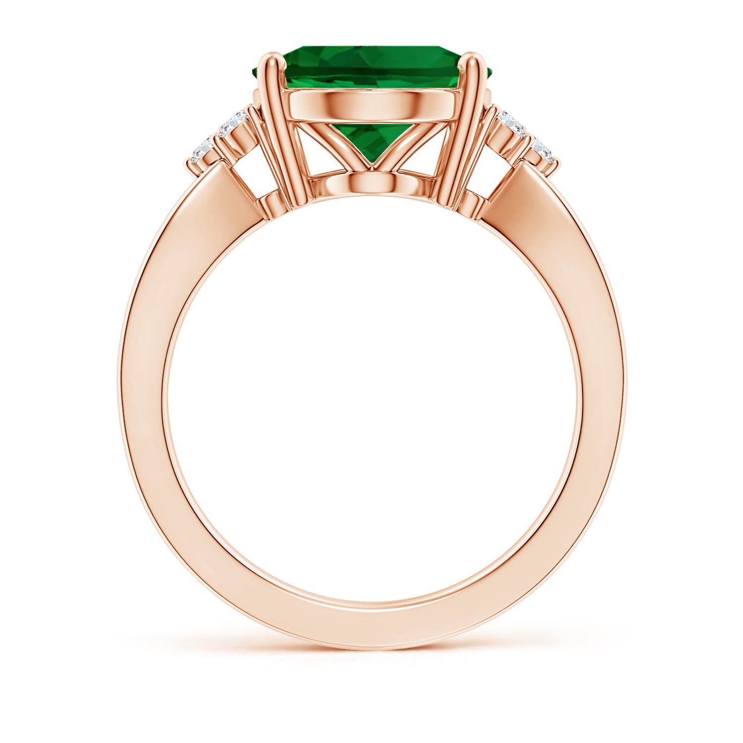 12x10mm Labgrown Lab-Grown Solitaire Oval Emerald Split Shank Ring with Trio Lab Diamonds in Rose Gold