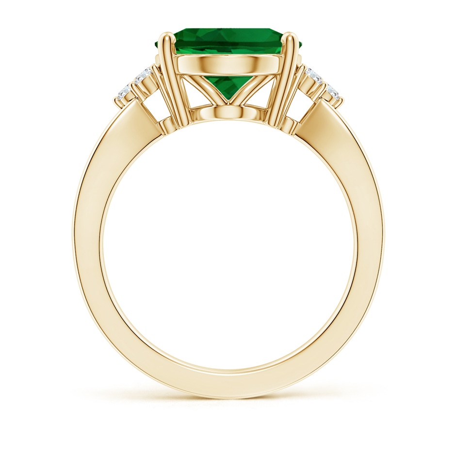 12x10mm Labgrown Lab-Grown Solitaire Oval Emerald Split Shank Ring with Trio Lab Diamonds in Yellow Gold side 199