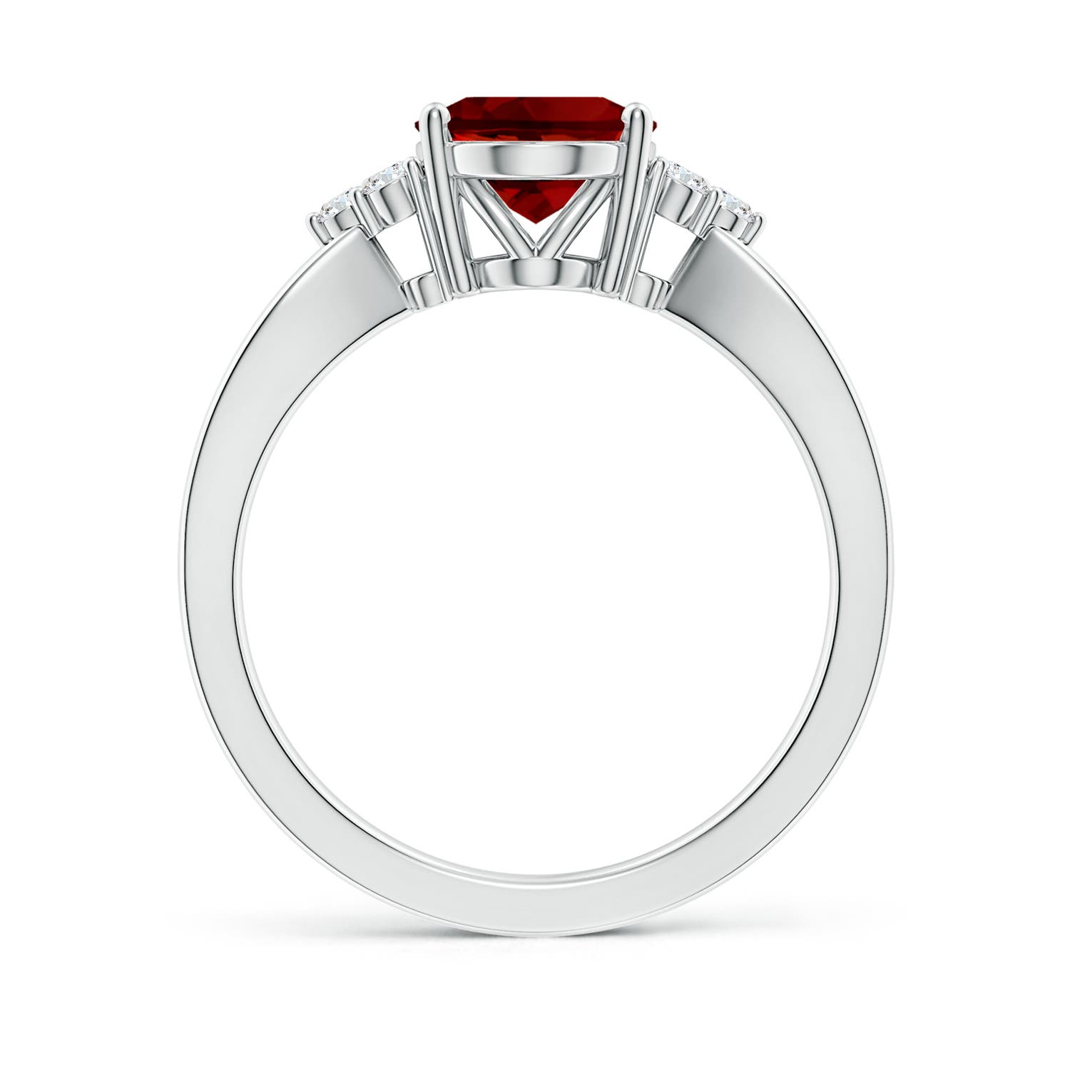 10x8mm Labgrown Lab-Grown Solitaire Oval Ruby Split Shank Ring with Trio Lab Diamonds in 18K White Gold