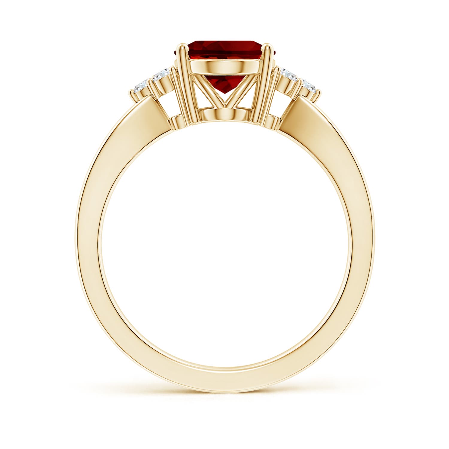 10x8mm Labgrown Lab-Grown Solitaire Oval Ruby Split Shank Ring with Trio Lab Diamonds in Yellow Gold