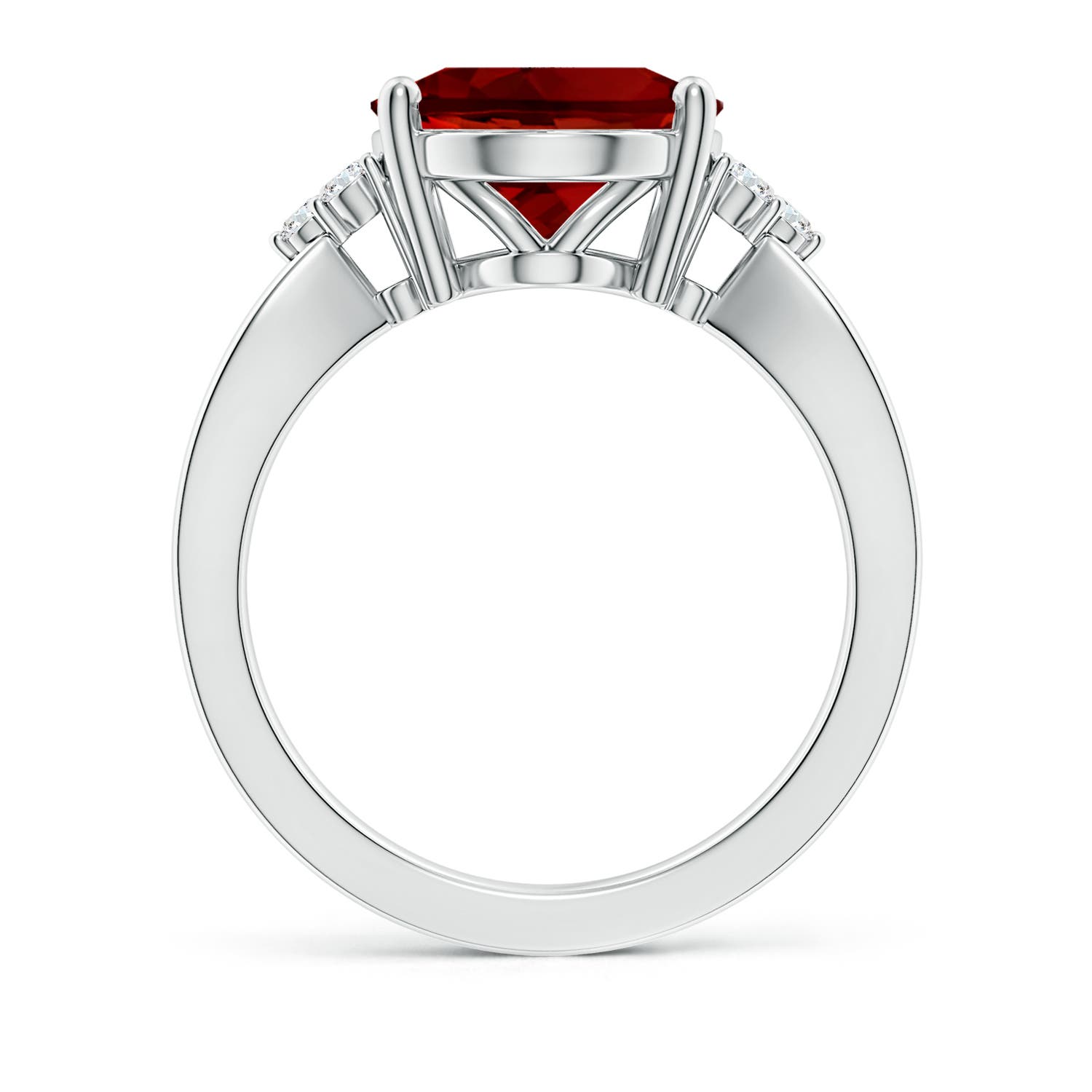 12x10mm Labgrown Lab-Grown Solitaire Oval Ruby Split Shank Ring with Trio Lab Diamonds in 18K White Gold