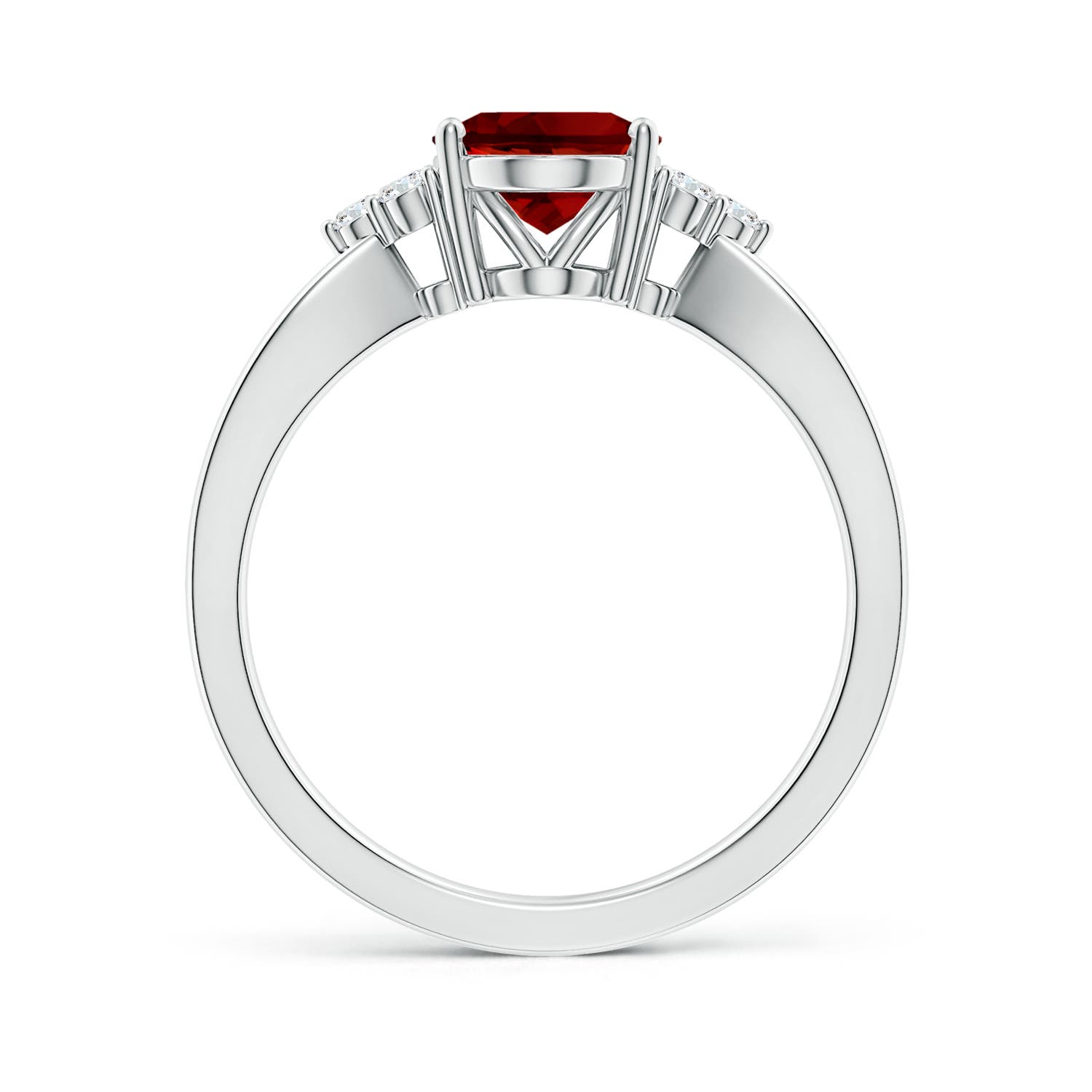 9x7mm Labgrown Lab-Grown Solitaire Oval Ruby Split Shank Ring with Trio Lab Diamonds in 18K White Gold