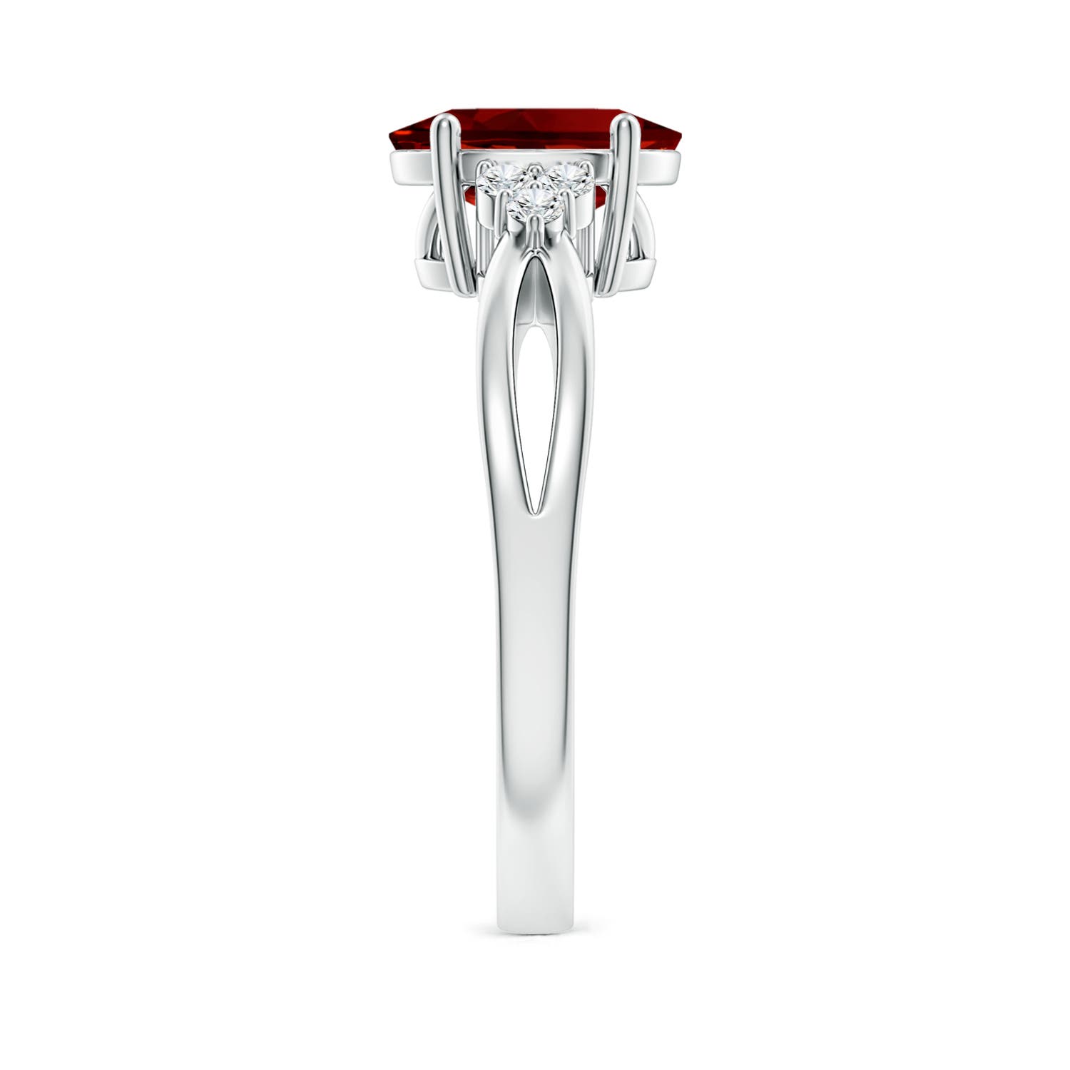 Solitaire Oval Lab-Grown Ruby Split Shank Engagement Ring with Trio ...