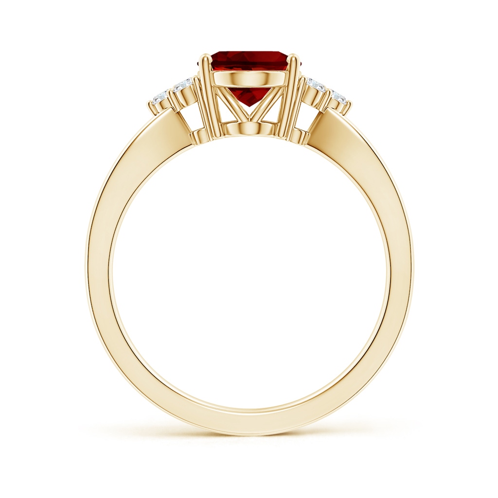 9x7mm Labgrown Lab-Grown Solitaire Oval Ruby Split Shank Ring with Trio Lab Diamonds in Yellow Gold - side 199