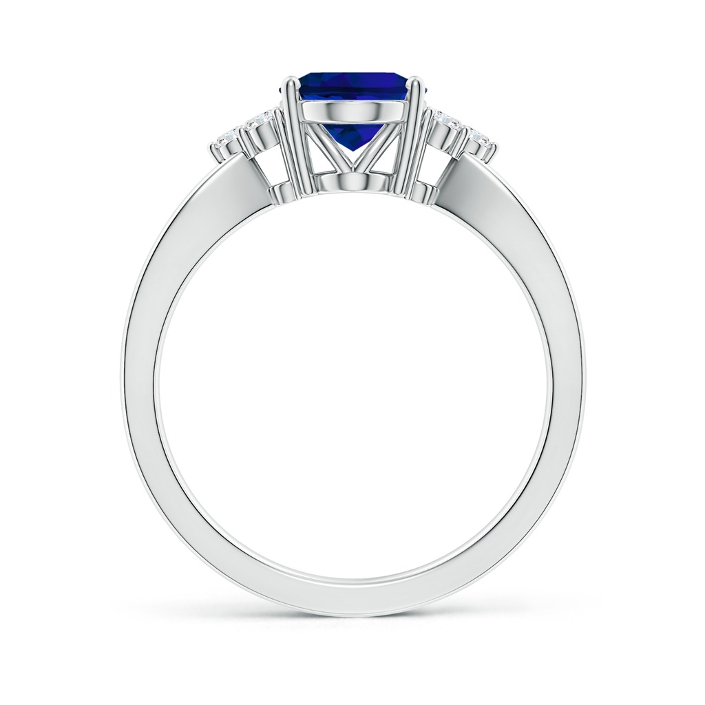 9x7mm Labgrown Lab-Grown Solitaire Oval Blue Sapphire Split Shank Ring with Trio Lab Diamonds in White Gold Side 199