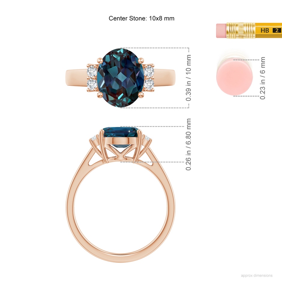 10x8mm Labgrown Oval-Shaped Lab-Grown Alexandrite Solitaire Ring with Diamond Accents in 18K Rose Gold ruler
