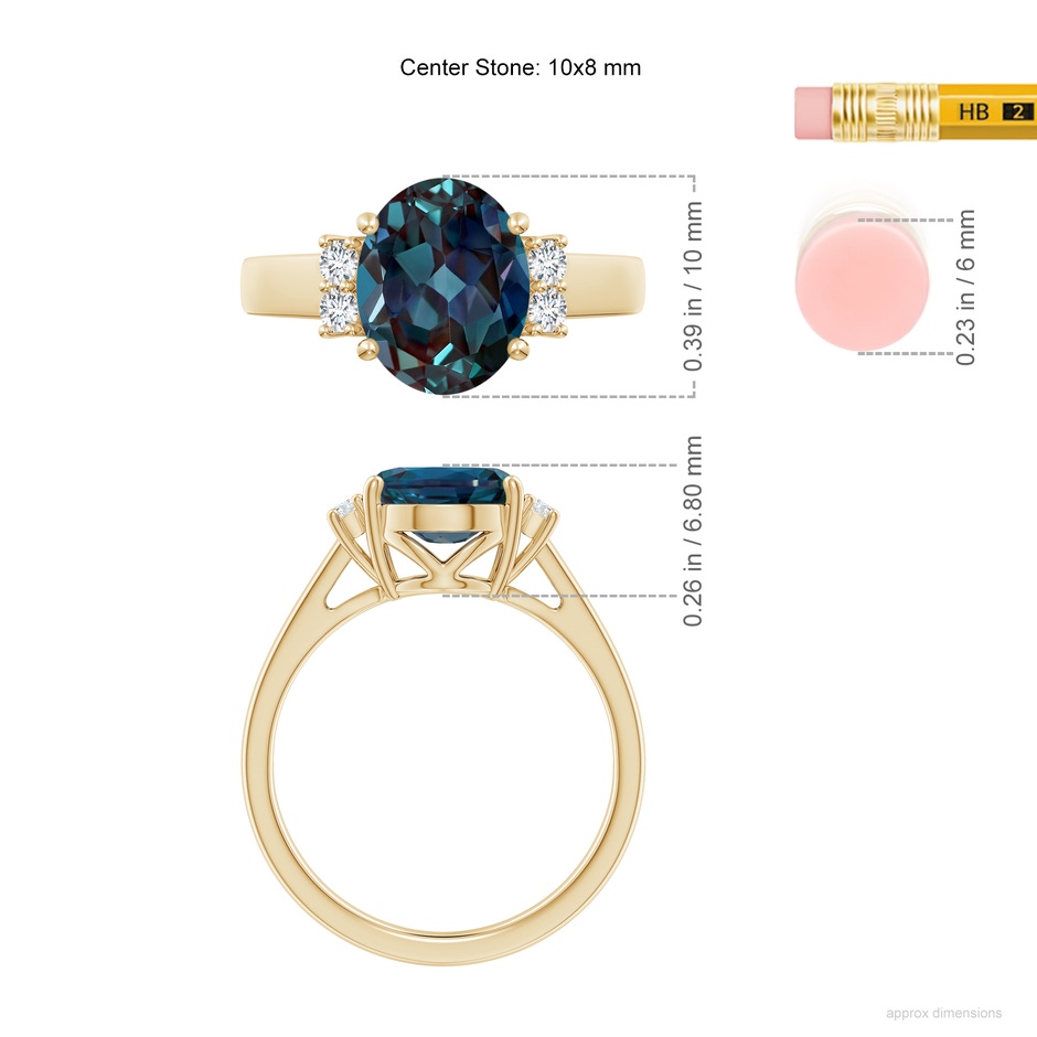 10x8mm Labgrown Oval-Shaped Lab-Grown Alexandrite Solitaire Ring with Diamond Accents in 18K Yellow Gold ruler