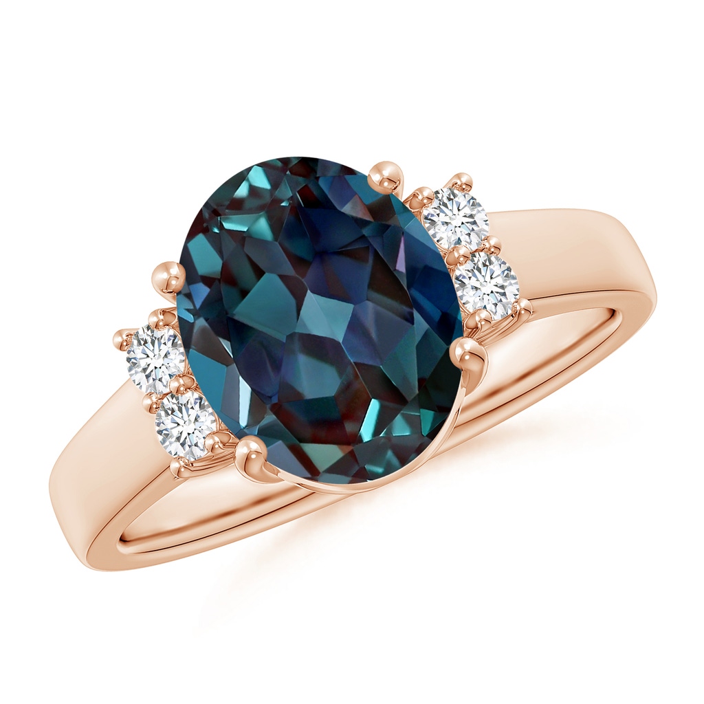 10x8mm Labgrown Oval-Shaped Lab-Grown Alexandrite Solitaire Ring with Diamond Accents in Rose Gold