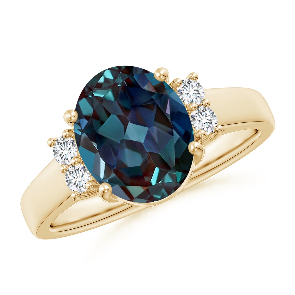 10x8mm Labgrown Oval-Shaped Lab-Grown Alexandrite Solitaire Ring with Diamond Accents in Yellow Gold