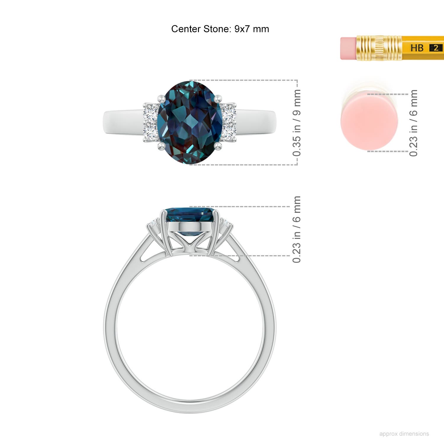 9x7mm Labgrown Oval-Shaped Lab-Grown Alexandrite Solitaire Ring with Diamond Accents in White Gold - ruler