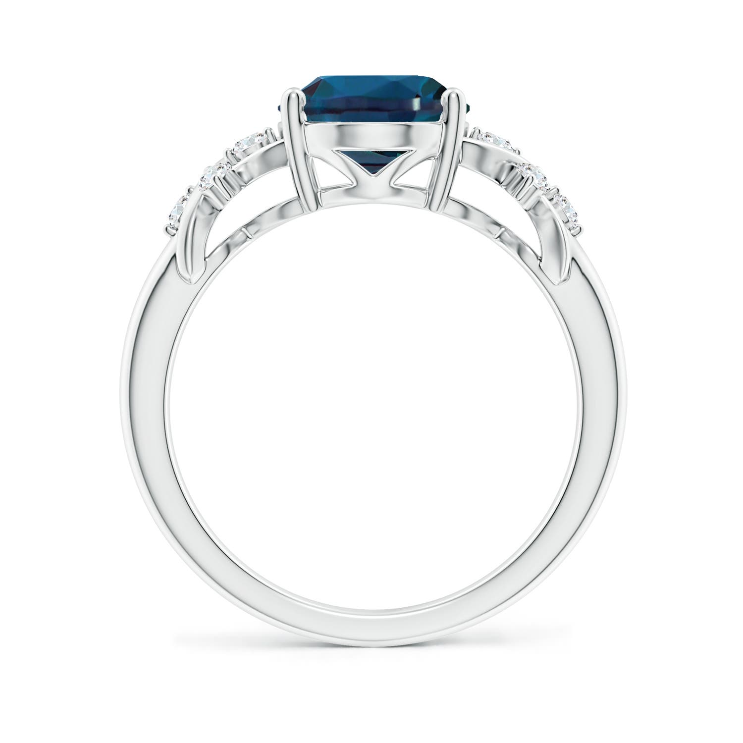 10x8mm Labgrown Solitaire Oval Lab-Grown Alexandrite Criss Cross Ring with Diamonds in 18K White Gold